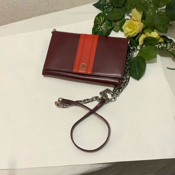 TORY BURCH Red orange Leather Robinson Chain Link Crossbody Wallet - Picture 10 of 16